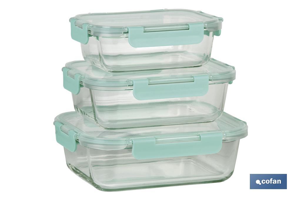 Set de 3 Fiambreras Rectangulares de Borosilicato | Modelo Agatha | Capacidad 640-1040-1520 ml