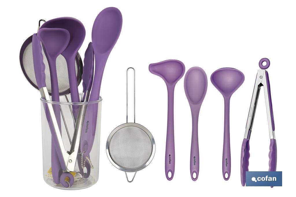 Set de 6 utensilios morados para cocina de la gama Vergini