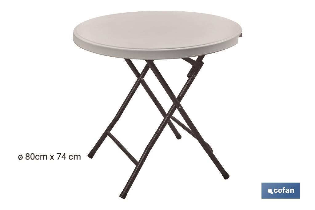 Mesa plegable redonda de color blanco | Peso máximo: 120 kg | Adecuada para 6 personas | Medidas abierta: Ø88 x 74 cm