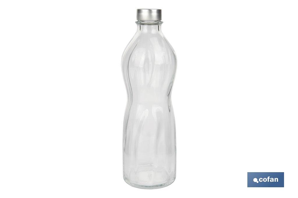 Botella de vidrio transparente con tapón de acero inoxidable | Capacidad: 1 litro